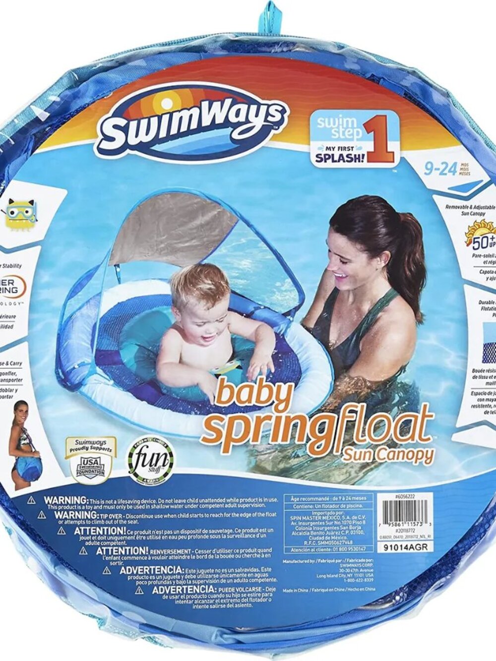 SwimWays Baby Spring Float Sun Canopy Inflatable Pool Float for Baby Boys Blue